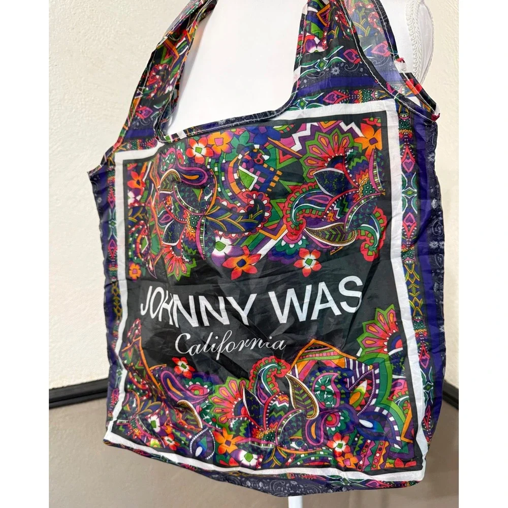 Johnny Was California Reusable Tote Bag Multicolor Paisley Floral Foldable Nylon